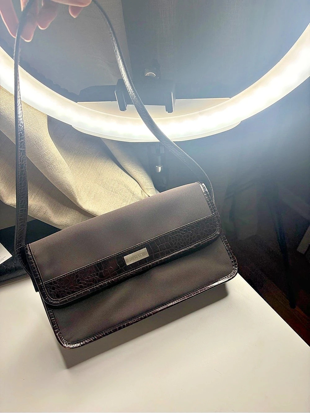 Lauren Ralph Lauren Faux Crocodile Embossed 90s Shoulder bag in Brown Like New